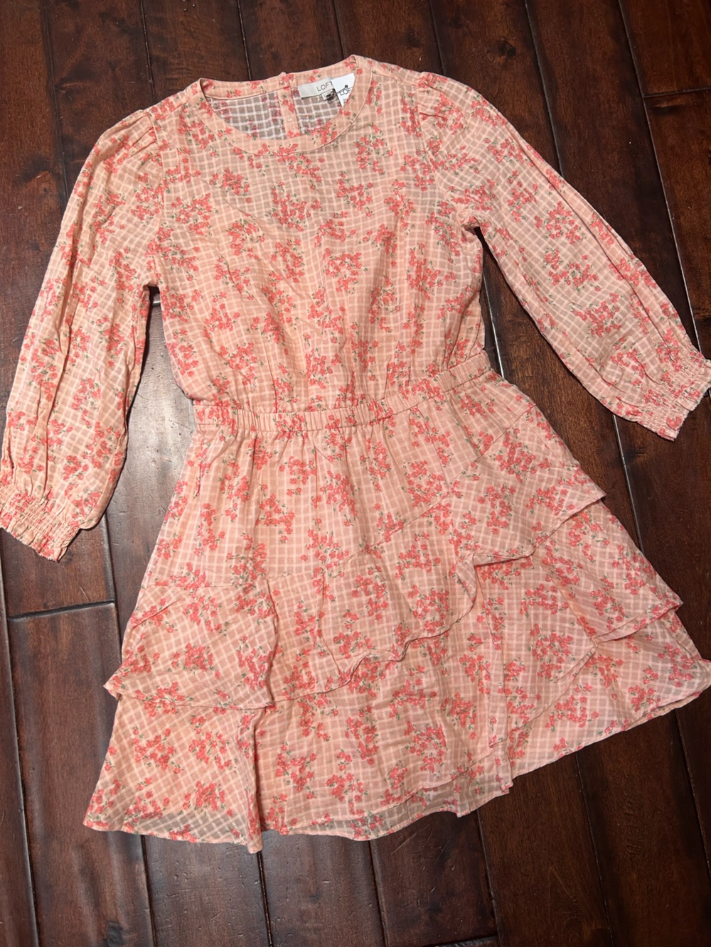Floral Pink Ruffled Long-Sleeve Dress